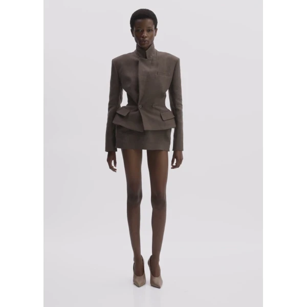 Magda Butrym Mini Linen Skirt With Ruffled Waist In Brown
