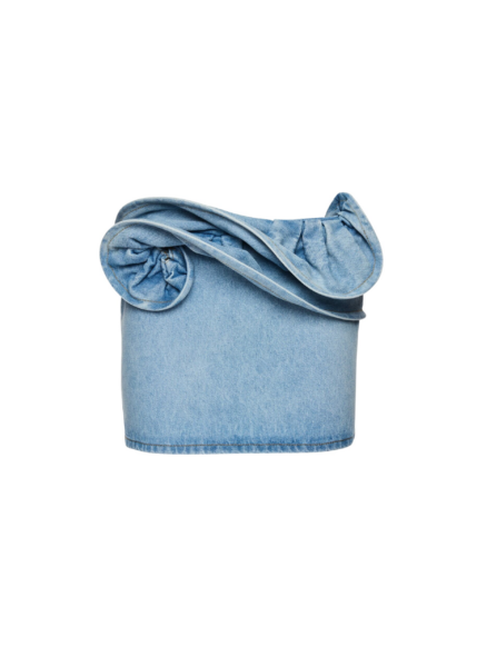 Magda Butrym Mini denim skirt with hand-twisted flower detail in light blue
