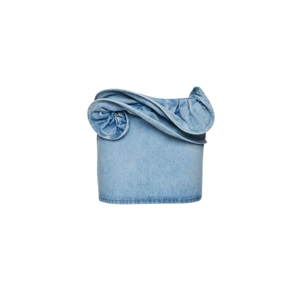 Magda Butrym Mini denim skirt with hand-twisted flower detail in light blue