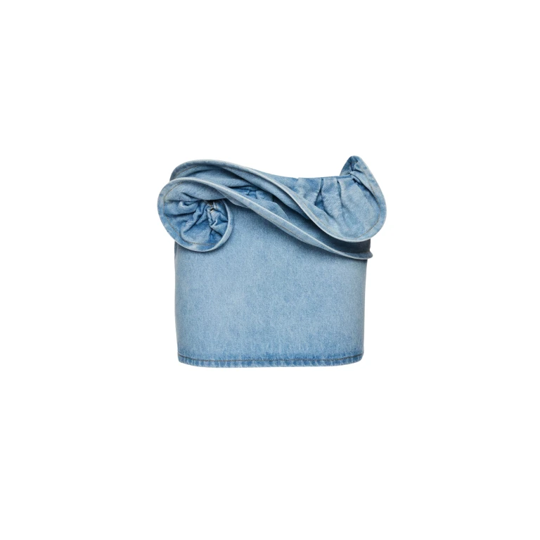 Magda Butrym Mini denim skirt with hand-twisted flower detail in light blue