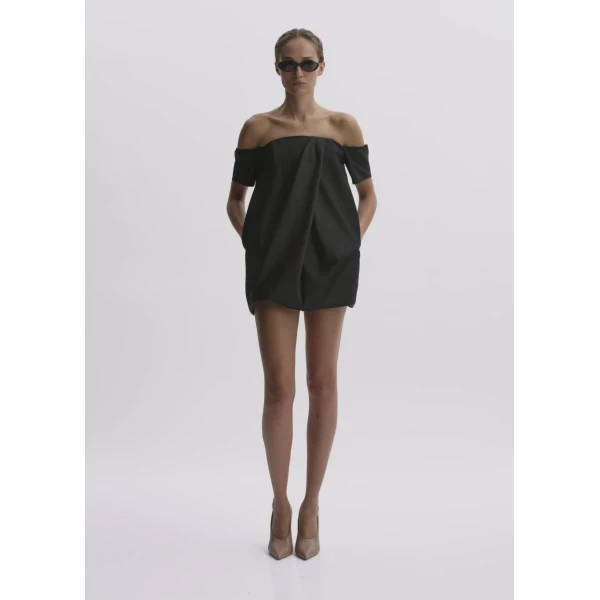 Magda Butrym Off Shoulder Bubble Mini Dress In Black