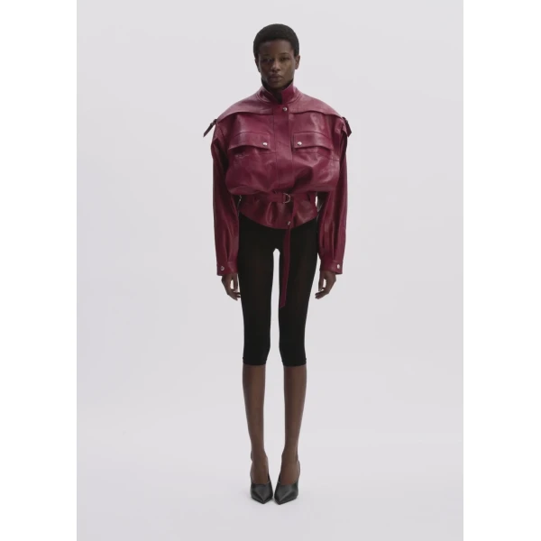 Magda Butrym Oversized Belted Leather Jacket In Cherry Red