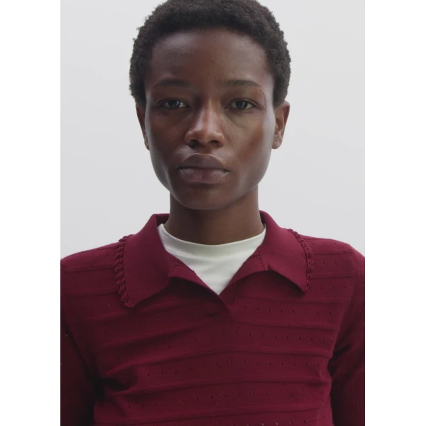 Magda Butrym Polo Knit Top With Frill Details In Burgundy