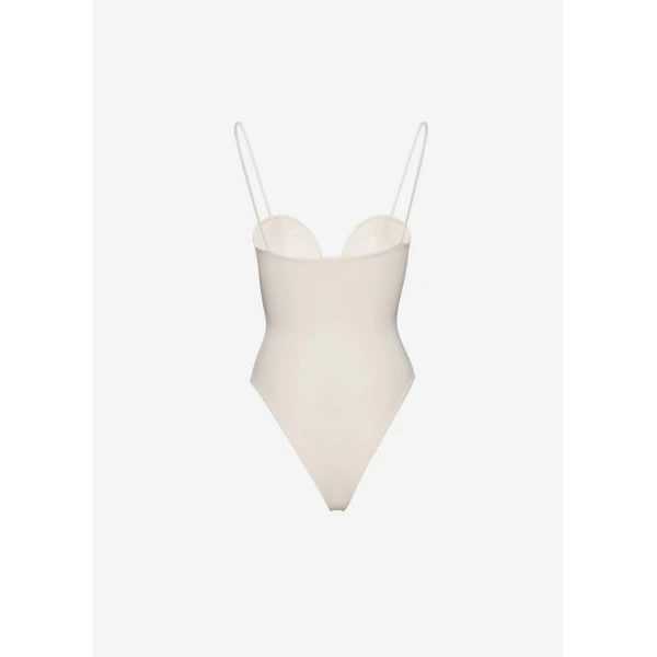 Magda Butrym Retro bustier swimsuit in cream, view 2