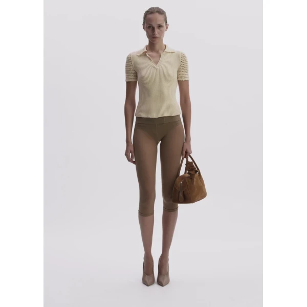 Magda Butrym Ribbed Polo Knit Top In Cream