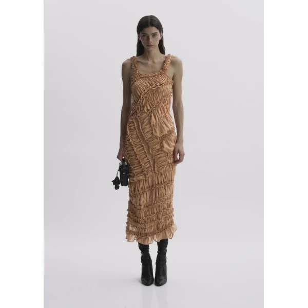 Magda Butrym Ruched Cotton Midi Dress In Nude