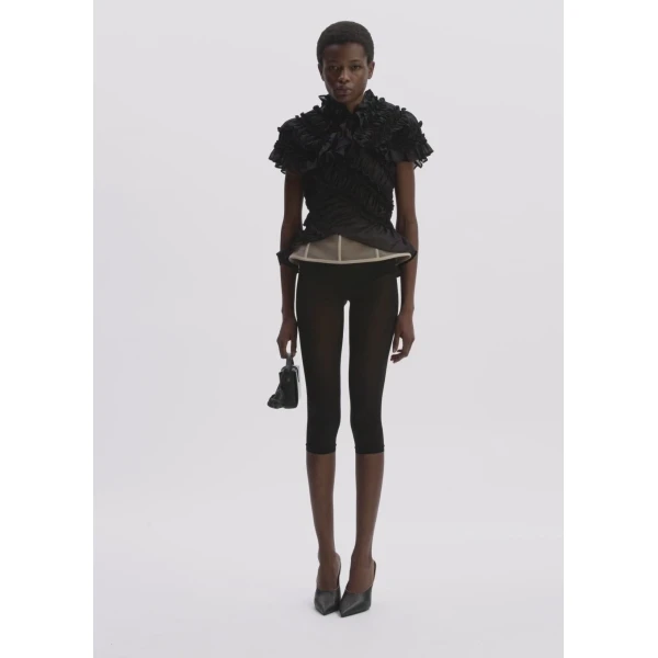 Magda Butrym Ruched Cotton Short Sleeve Corset Blouse In Black