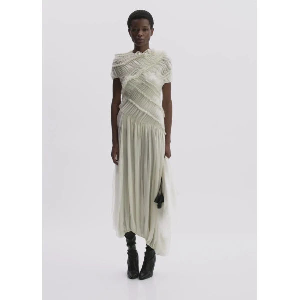 Magda Butrym Ruched Muslin Midi Dress In Cream
