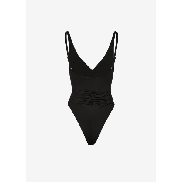 Magda Butrym Ruched flower swimsuit in black, view 2