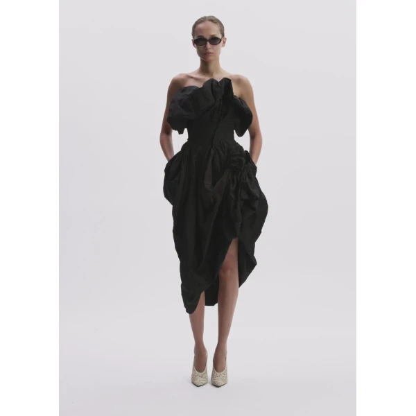 Magda Butrym Sculptural Draped Midi Dress In Black