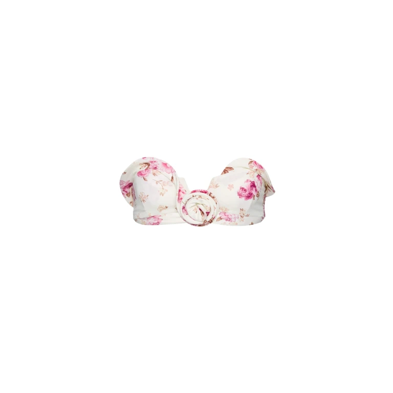 Magda Butrym Sculptural bandeau swim top in cream floral print