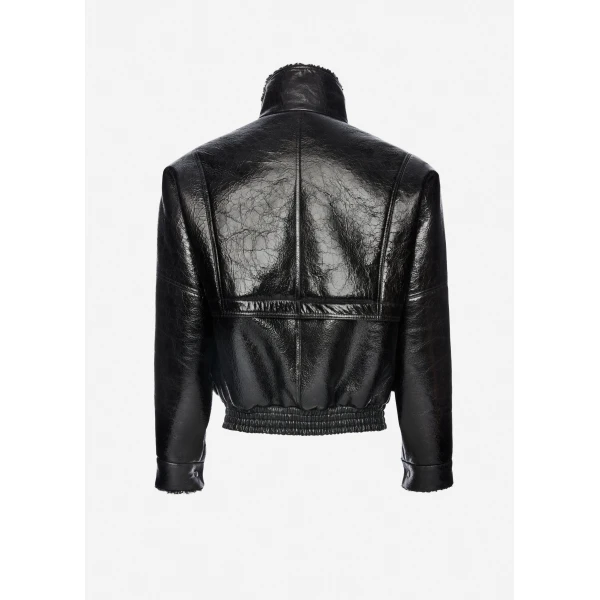 Magda Butrym Shearling bomber jacket in black patent leather, view 2