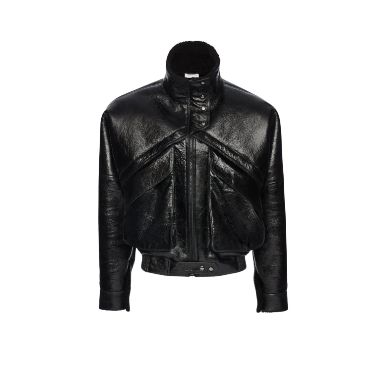 Magda Butrym Shearling bomber jacket in black patent leather