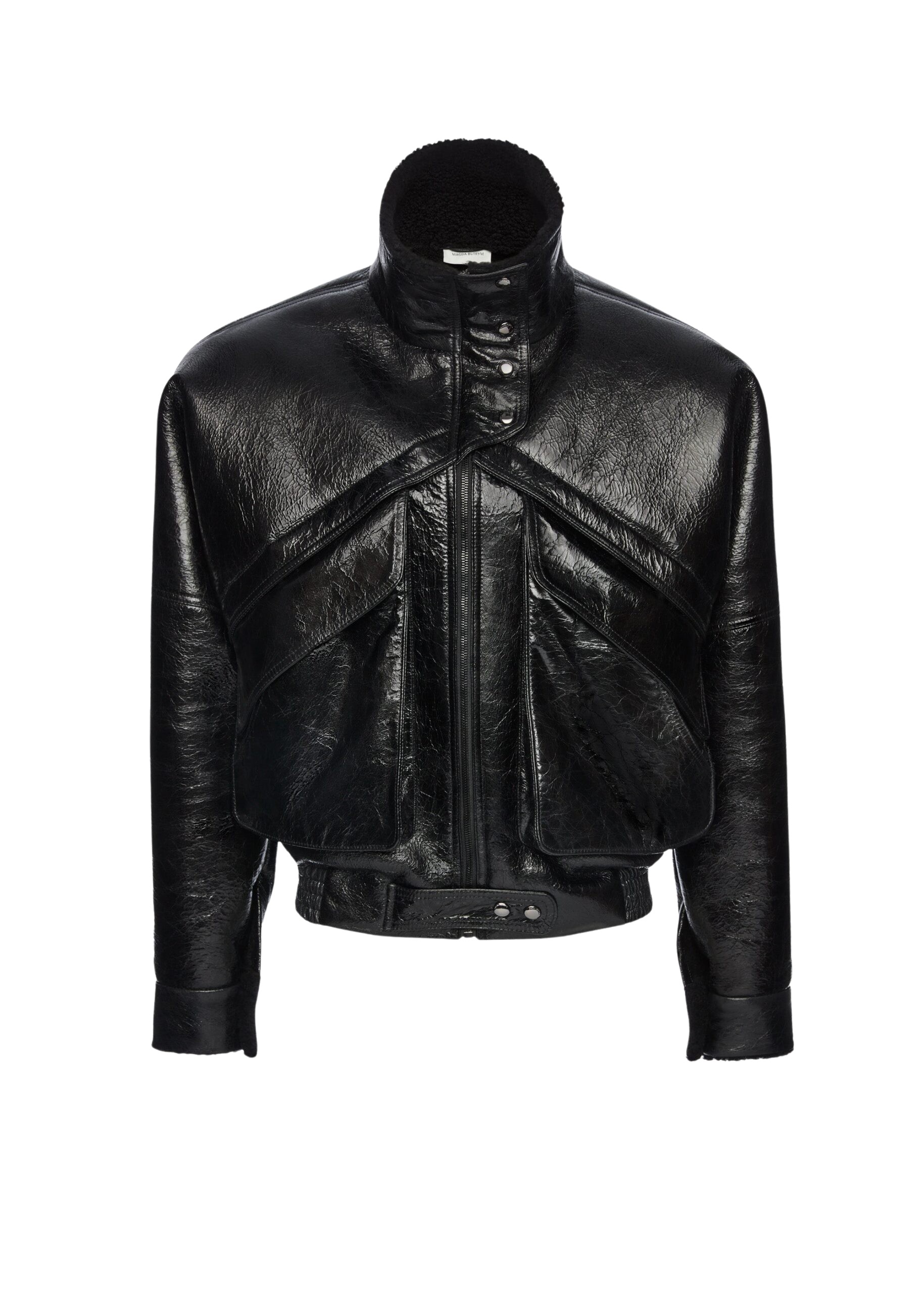 Magda Butrym Shearling bomber jacket in black patent leather
