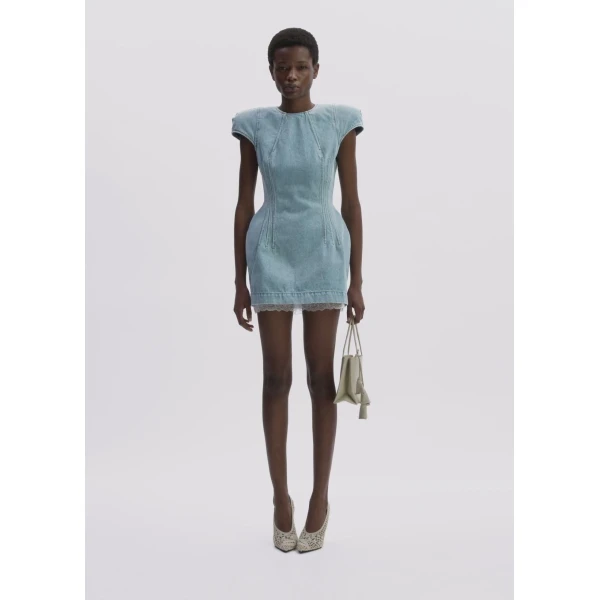 Magda Butrym Short-Sleeve Denim Mini Dress In Light Blue
