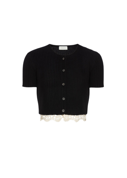 Magda Butrym Short-sleeve crochet-trim cropped cardigan in black