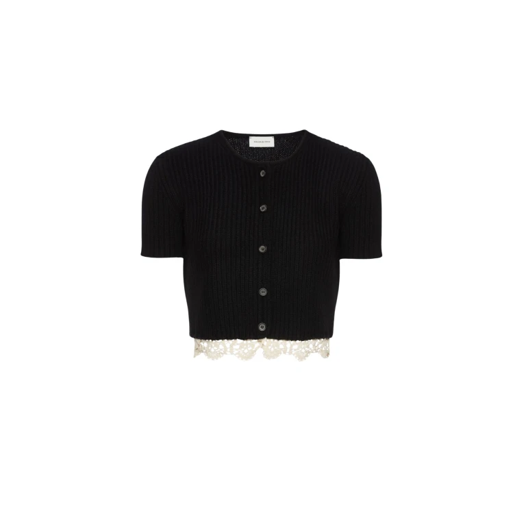 Magda Butrym Short-sleeve crochet-trim cropped cardigan in black