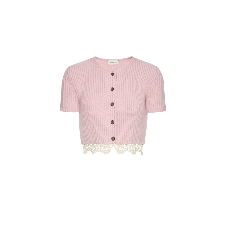 Magda Butrym Short-sleeve crochet-trim cropped cardigan in light pink