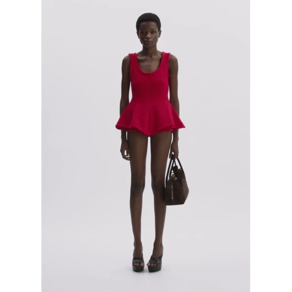 Magda Butrym Sleeveless Cotton And Linen Peplum Top In Red