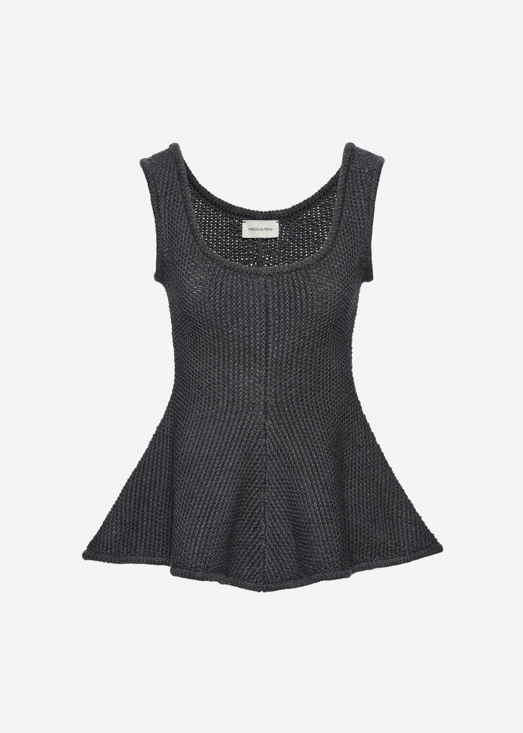 Magda Butrym Sleeveless cotton and linen peplum top in grey at Luxury Shoes Magda Butrym Sleeveless cotton and linen peplum top in grey