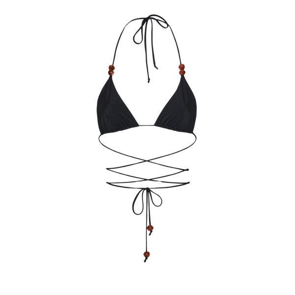 Magda Butrym Strappy triangle bikini top in black with beads