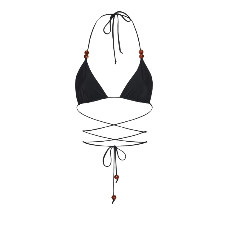 Magda Butrym Strappy triangle bikini top in black with beads
