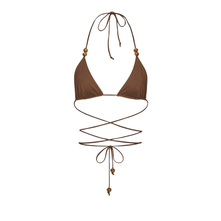 Magda Butrym Strappy triangle bikini top in brown with beads