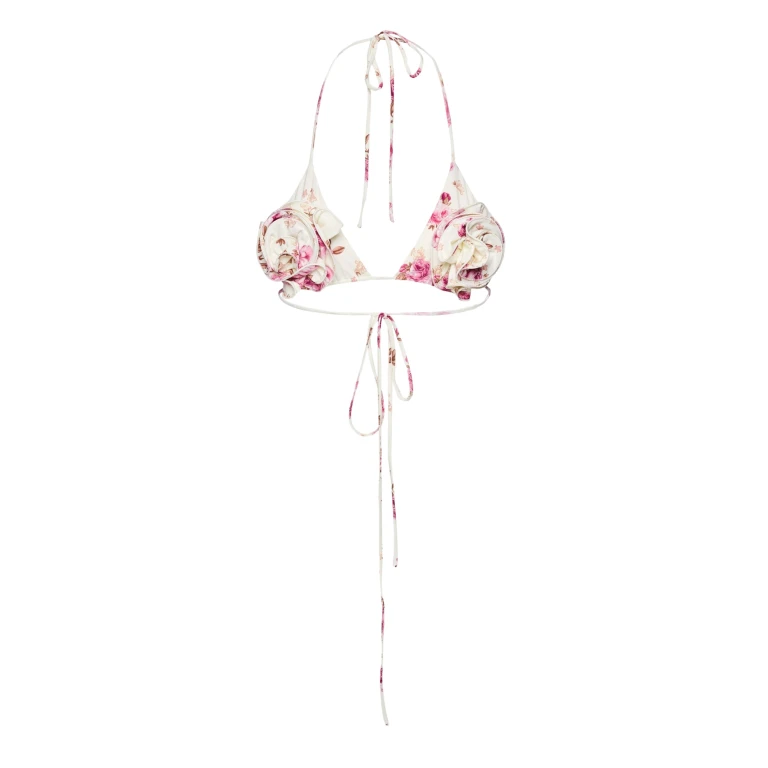 Magda Butrym Strappy triangle bikini top in cream floral print