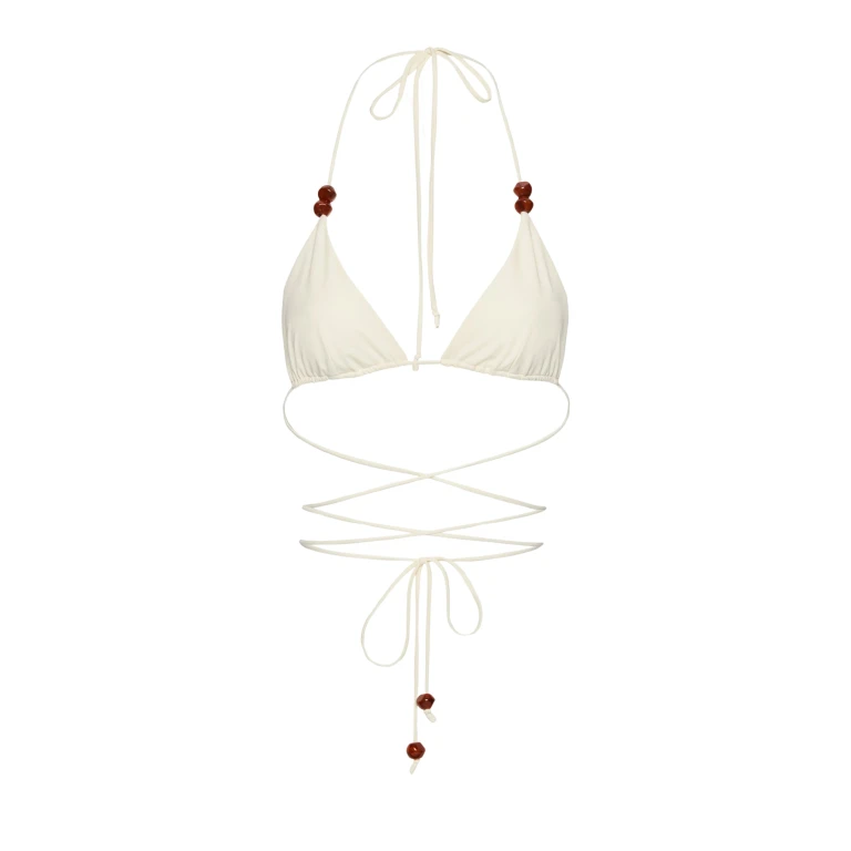 Magda Butrym Strappy triangle bikini top in cream with beads