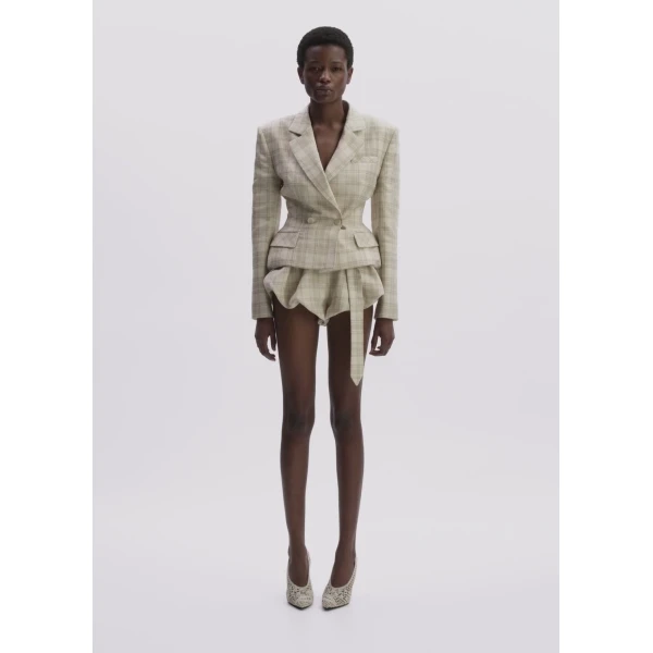 Magda Butrym Tailored Cotton Peplum Blazer In Cream Check