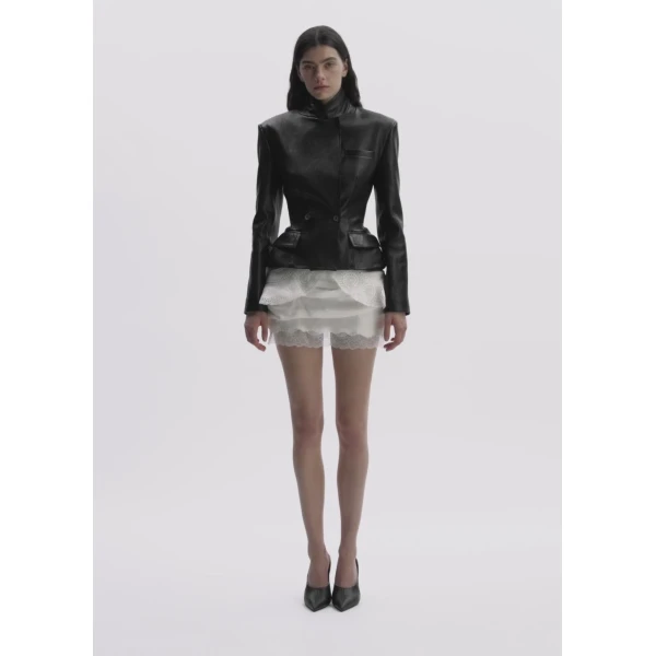 Magda Butrym Tailored Leather Peplum Blazer In Black