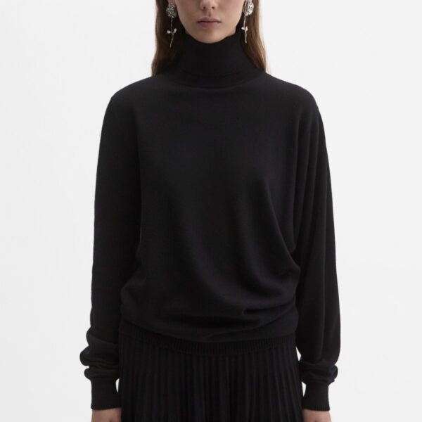 Magda Butrym Wool draped turtleneck in black Knit, view 3