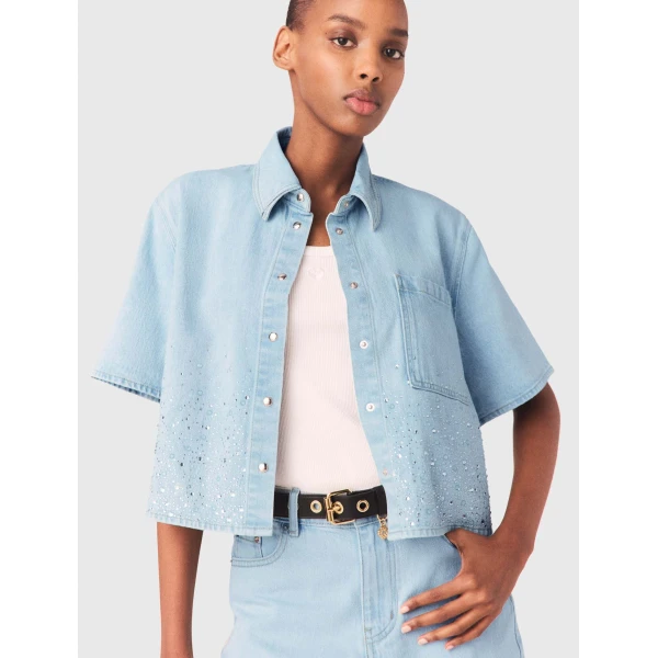 Maje Denim Shirt Parisian Accessible Luxury Clothing at Luxury Shoes 