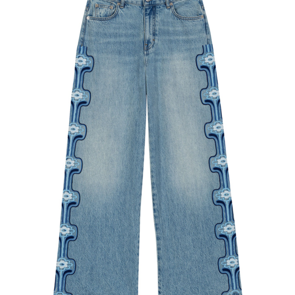 Maje Floral Embroidered Wide-Leg Jeans