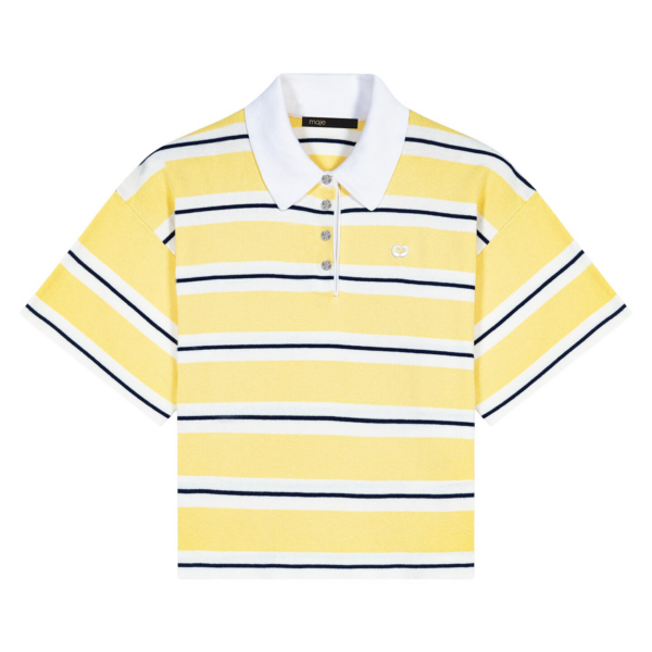 Maje Striped Short-Sleeve Polo Top
