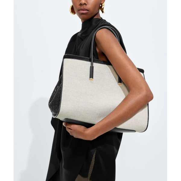 Khaite Women's Barbara Tote in Natural/espresso - Multicolour Totes & Top-Handle Bags - The Lotus Tote Bag - Shop at Luxury Shoes 