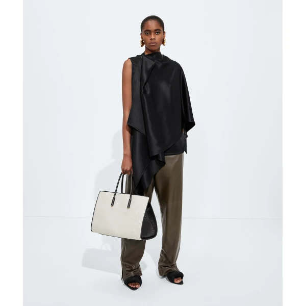 Khaite Women's Barbara Tote in Natural/espresso - Multicolour Totes & Top-Handle Bags - The Lotus Tote Bag - Shop at Luxury Shoes 