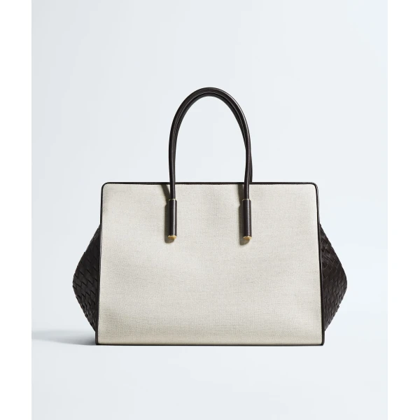 Khaite Women's Barbara Tote in Natural/espresso - Multicolour Totes & Top-Handle Bags - The Lotus Tote Bag - Shop at Luxury Shoes 