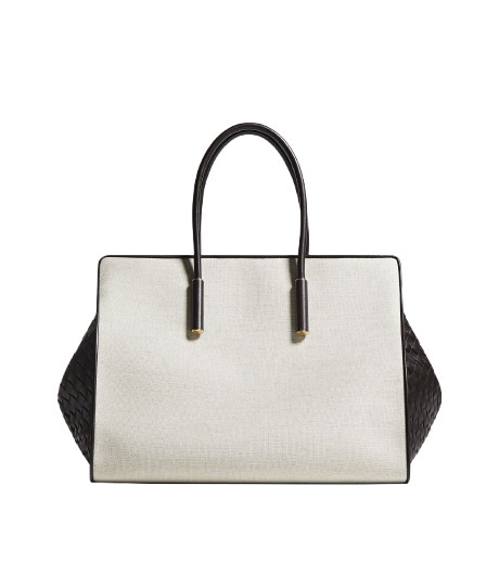Khaite Women's Barbara Tote in Natural/espresso - Multicolour Totes & Top-Handle Bags - The Lotus Tote Bag - Shop at Luxury Shoes 