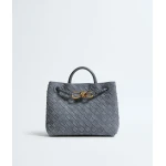 Khaite Women's Small Andiamo in Cloudy indigo/gravel - Multicolour Totes & Top-Handle Bags - The Lotus Tote Bag - Shop at Luxury Shoes 