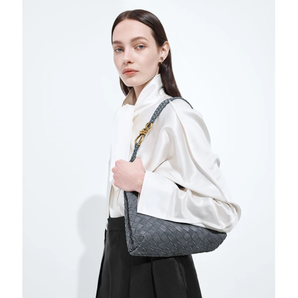 Khaite Women's Small Andiamo in Cloudy indigo/gravel - Multicolour Totes & Top-Handle Bags - The Lotus Tote Bag - Shop at Luxury Shoes 