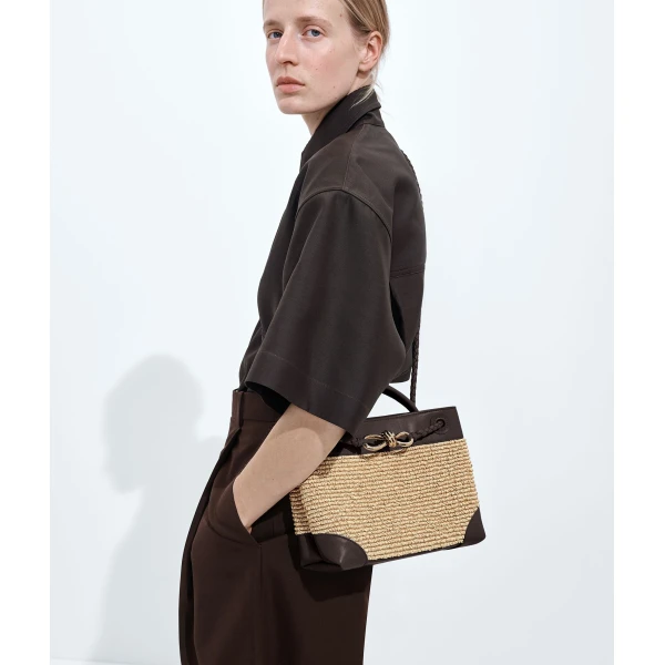 Khaite Women's Small Andiamo in Natural/espresso - Multicolour Totes & Top-Handle Bags - The Lotus Tote Bag - Shop at Luxury Shoes 