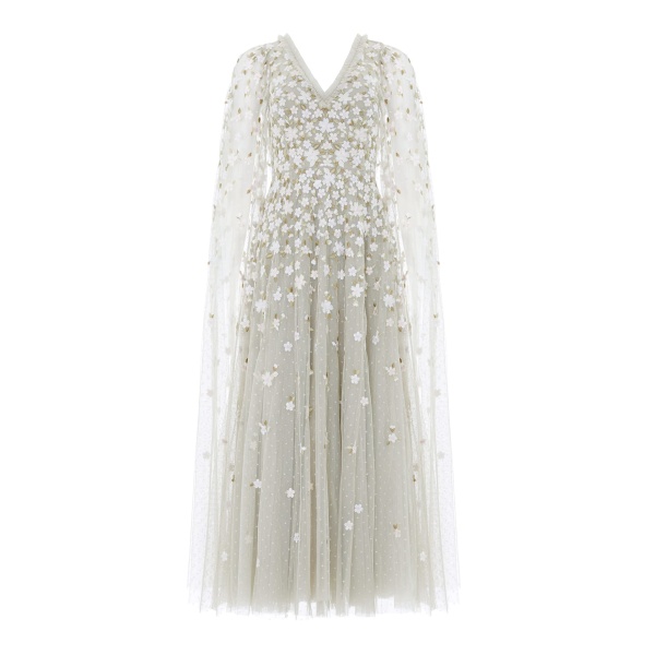 Needle & Thread Camellia Ditsy Cape Sleeve Ankle Gown - Clothing - British Luxury Evening Wear at Luxury Shoes 