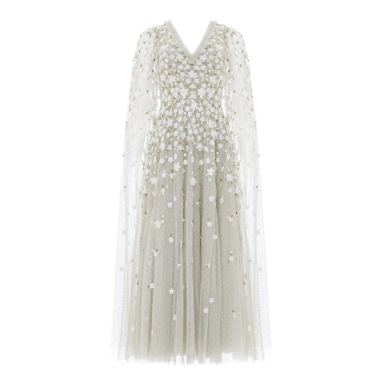 Needle & Thread Camellia Ditsy Cape Sleeve Ankle Gown - Clothing - British Luxury Evening Wear at Luxury Shoes 