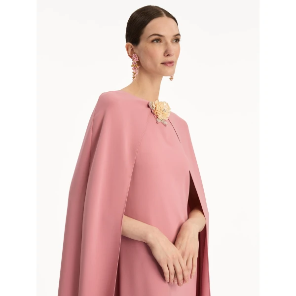 Oscar de la Renta Brooch Embroidered Cape Back Caftan - kimono - American Luxury Evening Wear at Luxury Shoes 