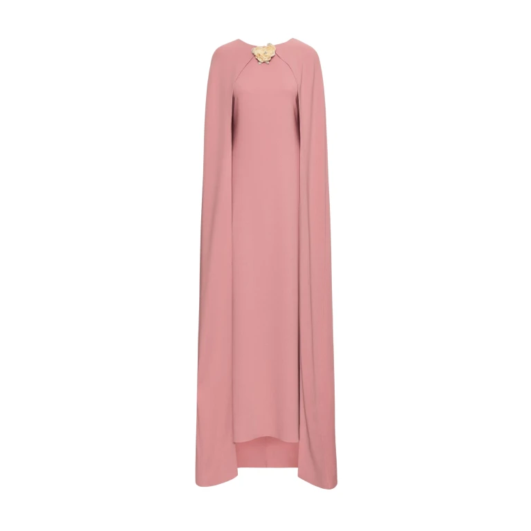 Oscar de la Renta Brooch Embroidered Cape Back Caftan - kimono - American Luxury Evening Wear at Luxury Shoes 
