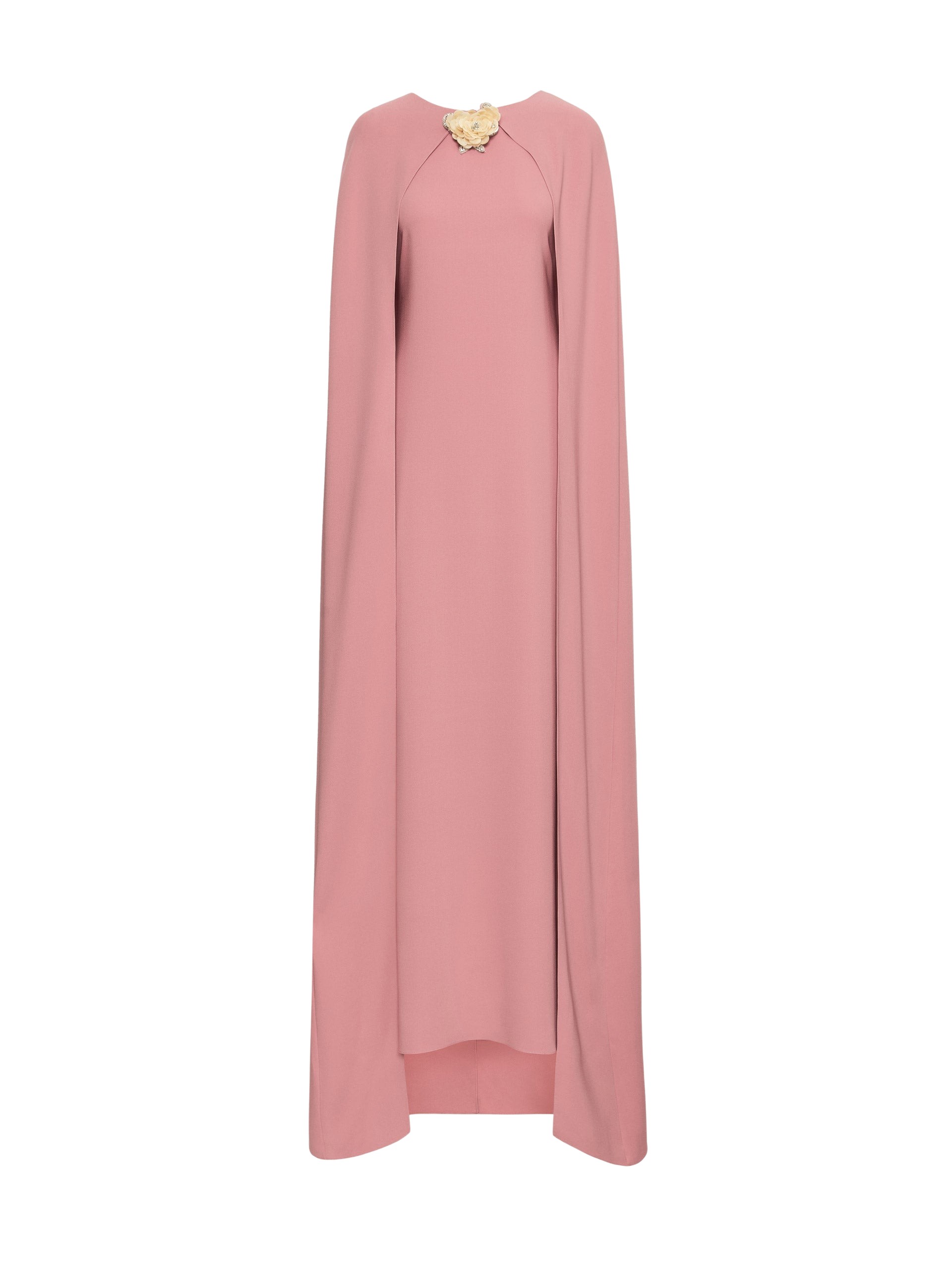 Oscar de la Renta Brooch Embroidered Cape Back Caftan