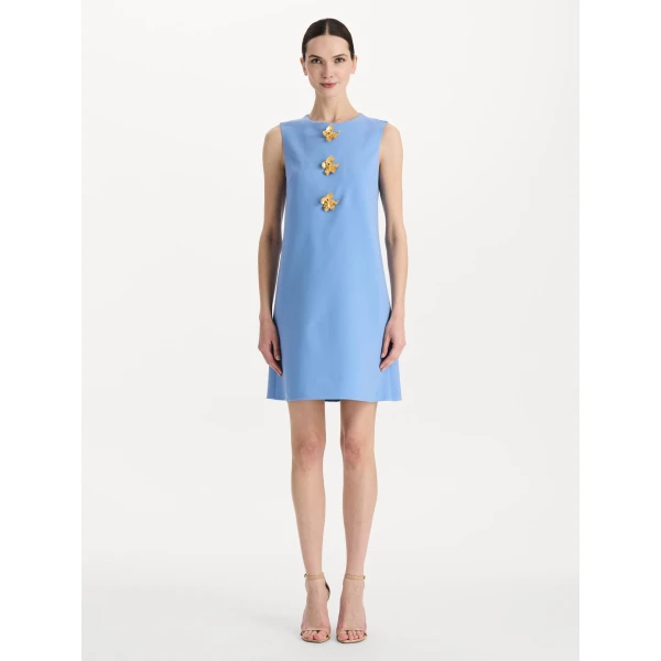 Oscar de la Renta Button Detail Wool Shift Dress - Dresses - American Luxury Evening Wear at Luxury Shoes 