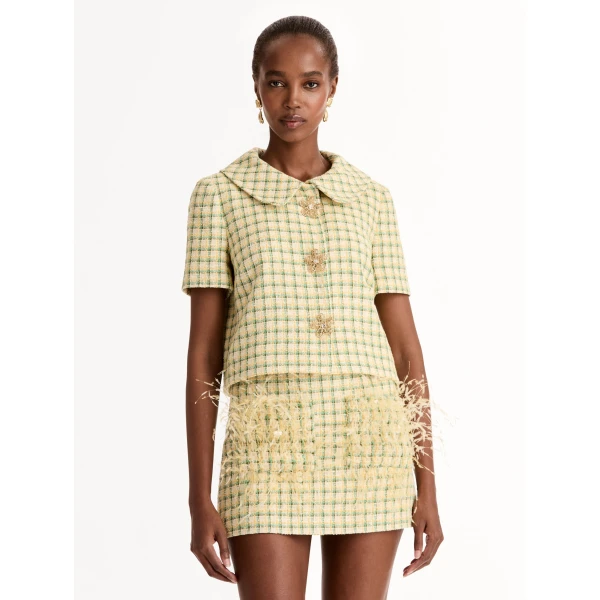 Oscar de la Renta Checked Tweed Jacket - Jackets - American Luxury Evening Wear at Luxury Shoes 