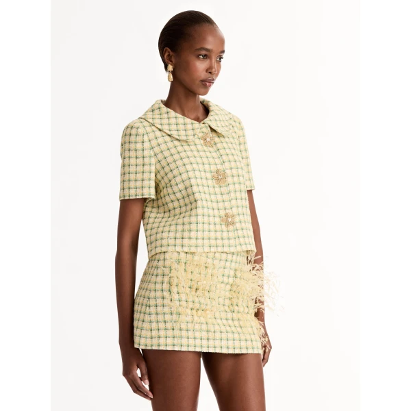 Oscar de la Renta Checked Tweed Jacket - Jackets - American Luxury Evening Wear at Luxury Shoes 